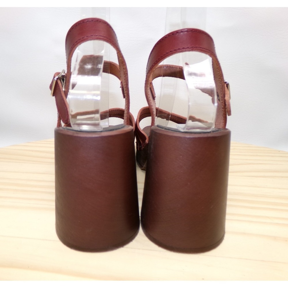Swedish Hasbeens Strap Sandals Womens Bordeaux Size 39 Block Heel Strappy - Picture 4 of 10